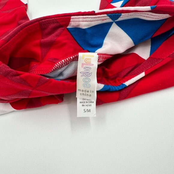 LuLaRoe Kids Leggings Red Blue White Geometric Print S/M 2-8 Americana Umbrella - Picture 3 of 5